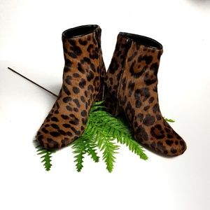Zara animal Leopard Rounded Toe Calf Hair Booties